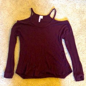 Cold Shoulder Waffle Knit Sweater
